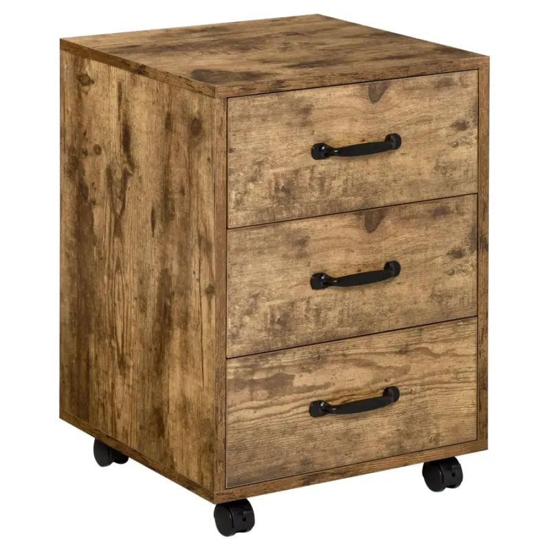 3 Drawer Under Desk Mobile Filing Cabinet, Rustic Brown