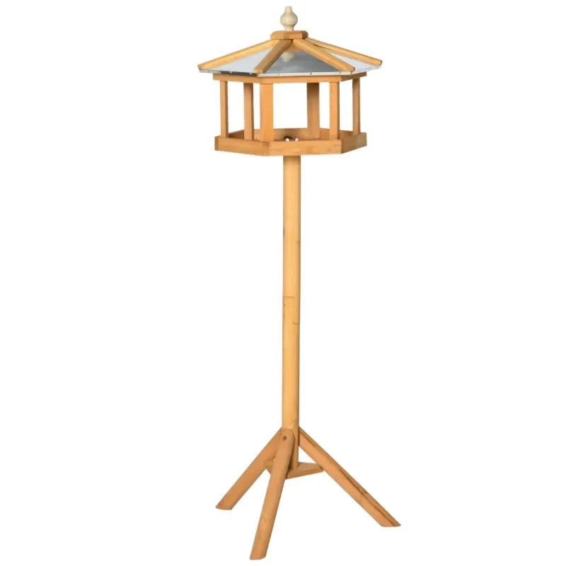 113cm Wooden Freestanding Bird Table with Metal Roof