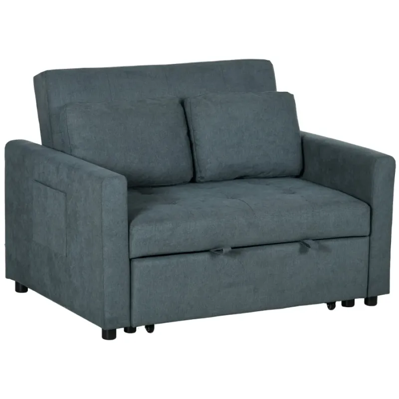 Charcoal Grey Velvet 2 Seater Loveseat Sofa Bed with Side Pockets