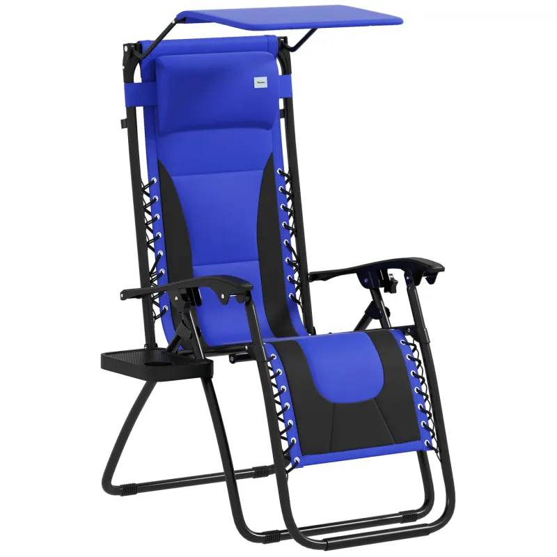 Zero Gravity Reclining Lounger with Canopy and Cup Holder - Blue