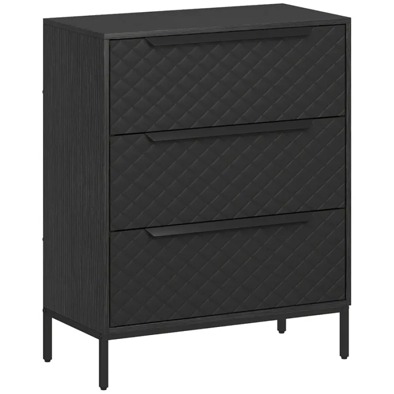  3-Drawer Fabric Chest of Drawers with Faux Leather Fronts - Black