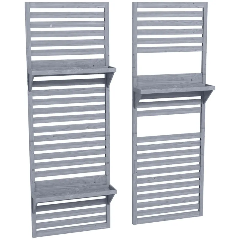 Fir Wood Wall Mounted Plant Stands with Trellis - Set of 2