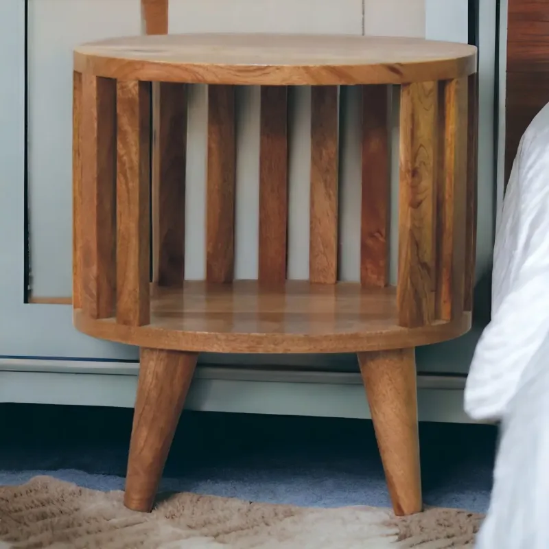 Ariella Solid Mango Wood Open Shelf Bedside Table - Oak-ish Finish