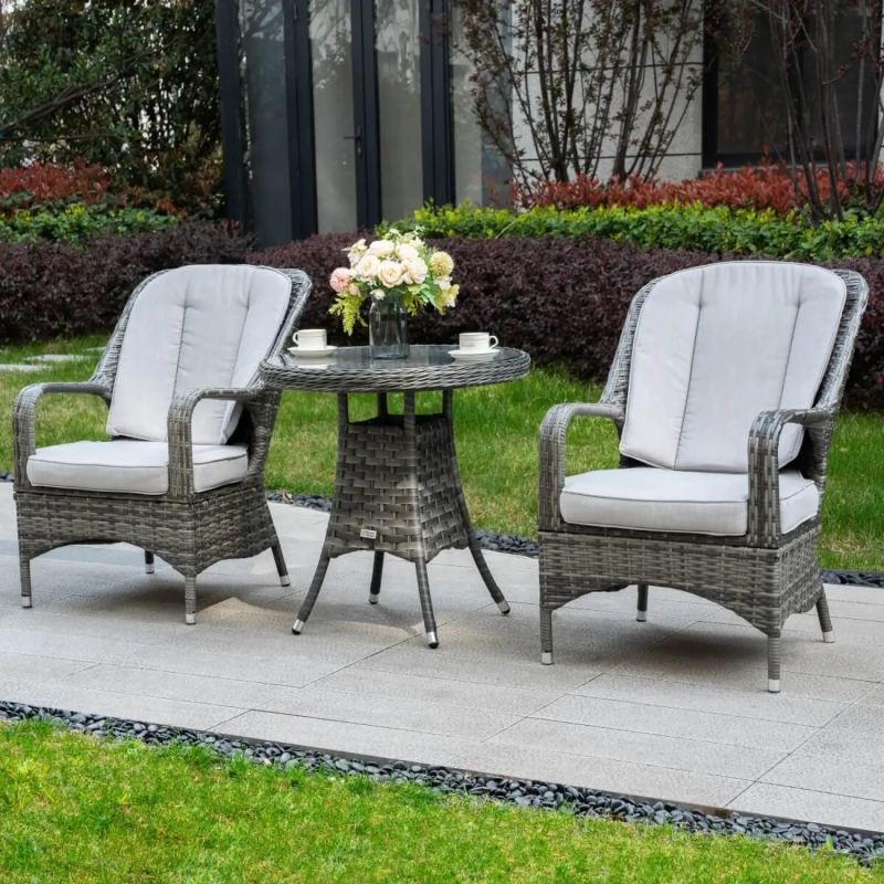 Outdoor Rattan 2 Seater Bistro Set with Round Table - Brown