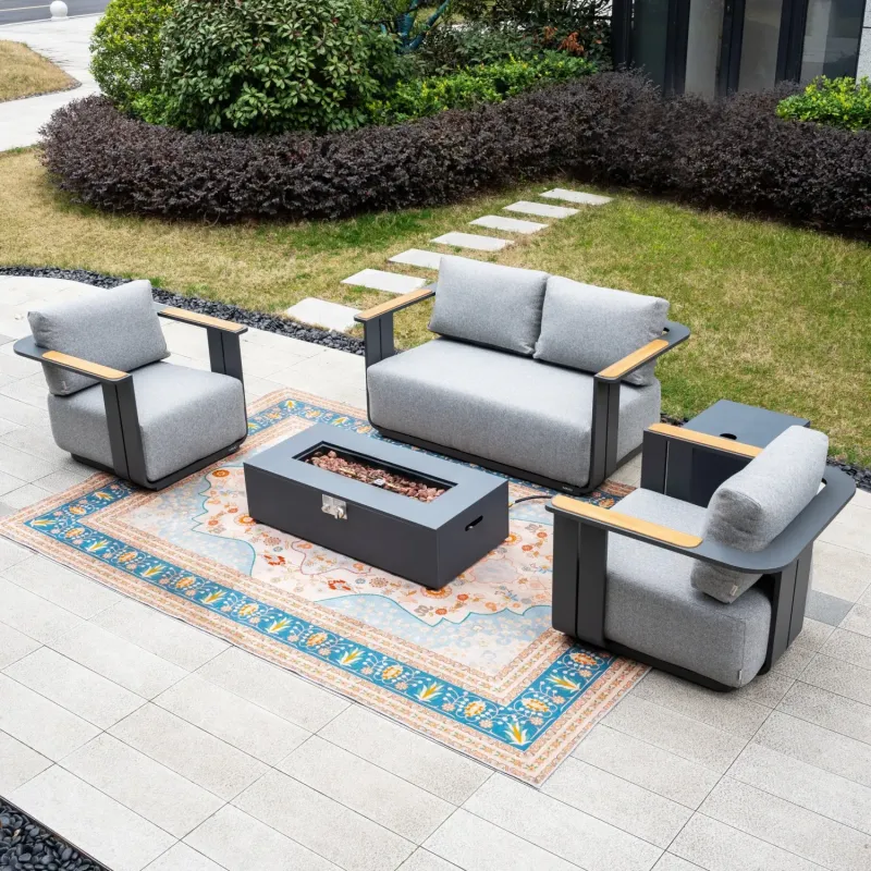 VAREL 4-Piece Garden Sofa Set with ZENITH Gas Fire Pit Table