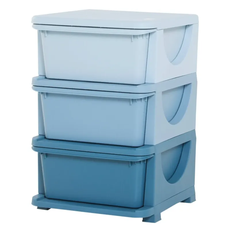 3 Drawer Kids Toy Storage Unit Organiser - Blue