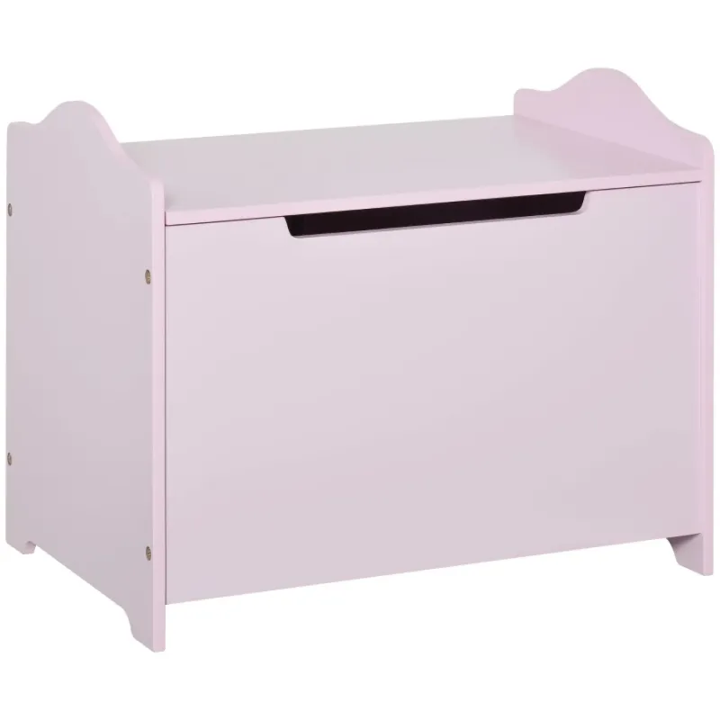 Kids Wooden Storage Toy Box Chest with Safety Hinge - Pink