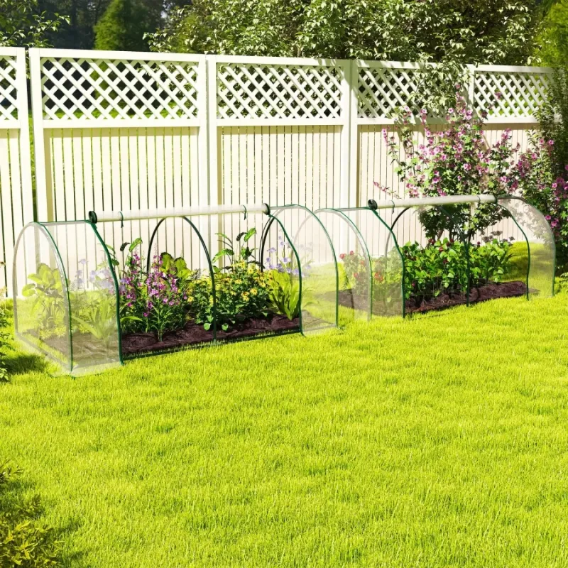 Set of 2 Garden Tunnel Greenhouses with Roll-Up Doors - 200 x 100 x 80cm