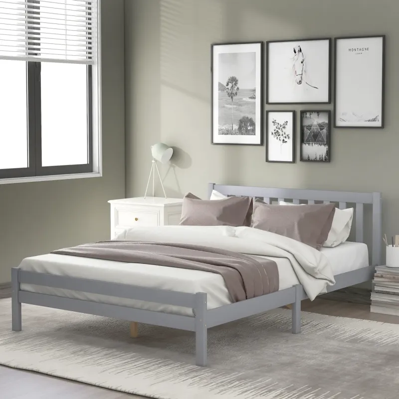 Grey Solid Pine Double Bed Frame (4ft 6")