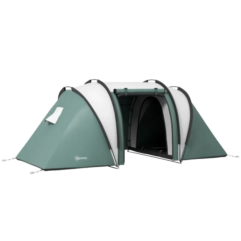 4 Person 2 Bedroom Tunnel Tent with Living Area - Dark Green