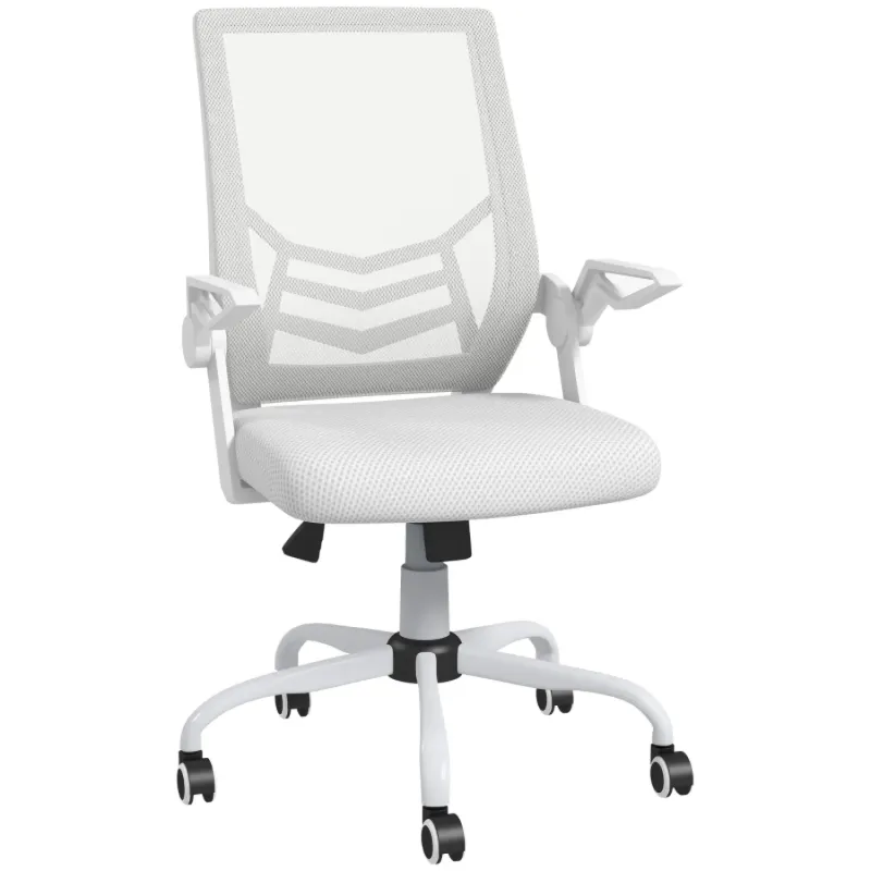 Mesh Home Office Chair with Flip-up Armrests - White