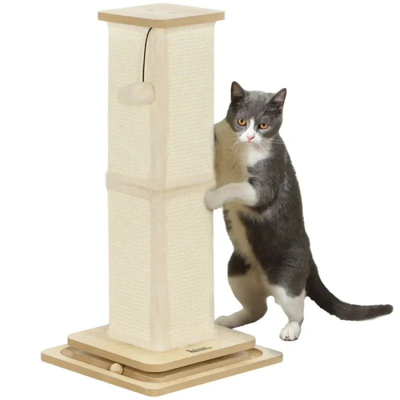 3-in-1 Cat Scratching Post with Track Ball Toy, 67cm - Oak Tone