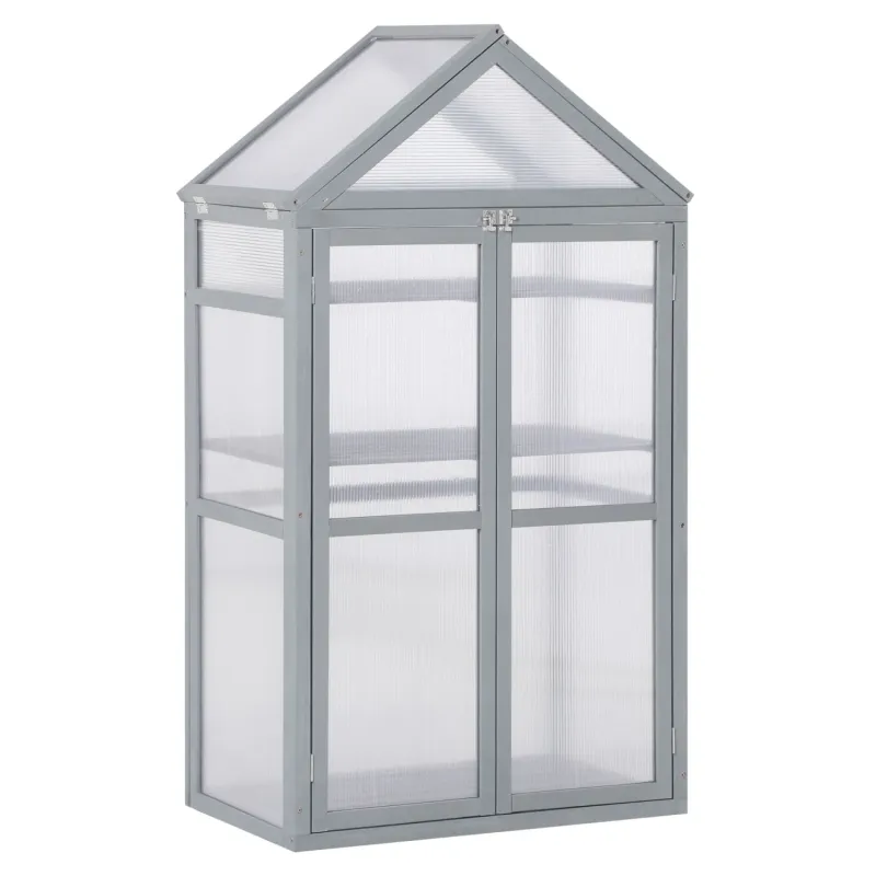 Three-Tier Wooden Garden Cold Frame Greenhouse with Adjustable Shelves, Grey
