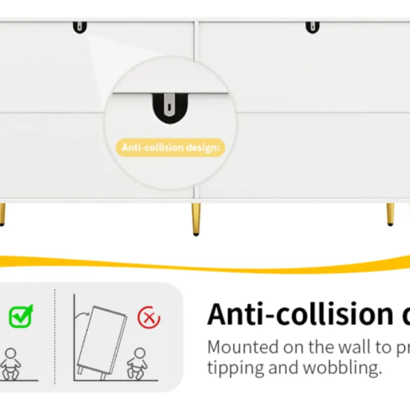 White 152cm Sideboard with Wave Design and Gold Accents
