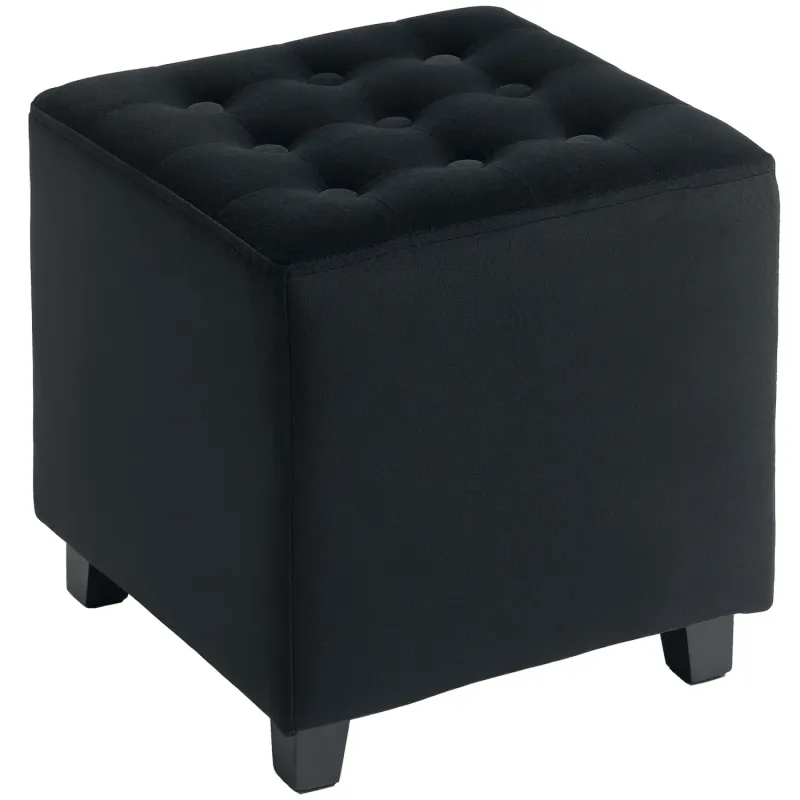 Velvet-Feel Square Tufted Ottoman Footstool - Grey