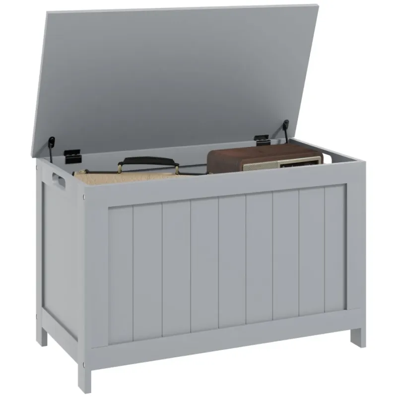 Wooden Storage Chest with Safety Hinges in Grey