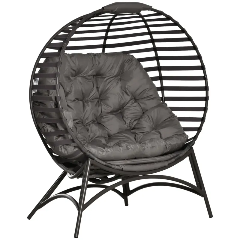  Folding Garden Egg Chair with Padded Cushion & Side Pocket - Brown