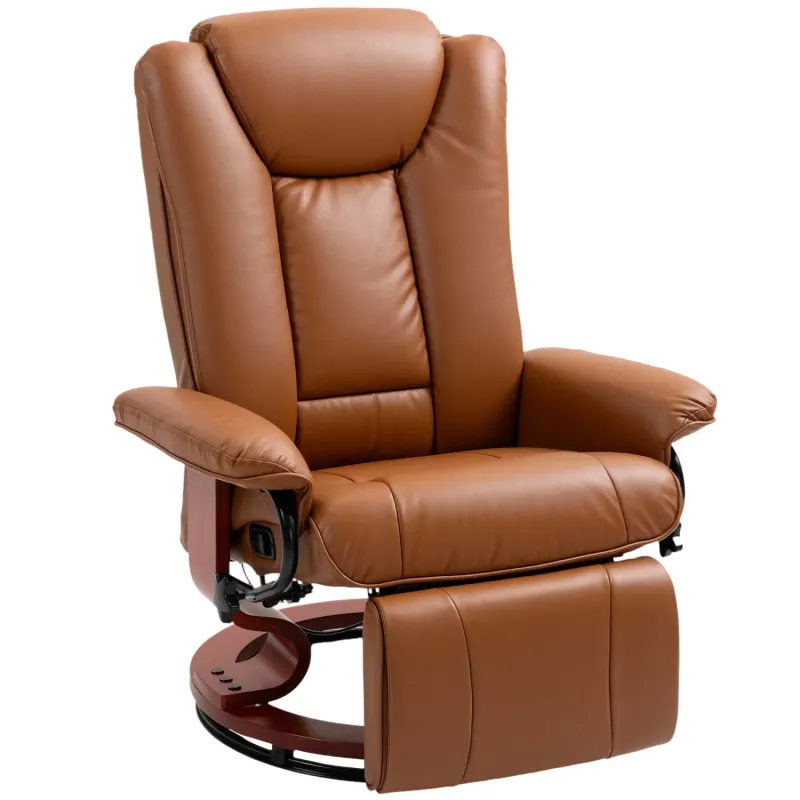 Brown Faux Leather Swivel Recliner Chair with 360° Base and Footrest