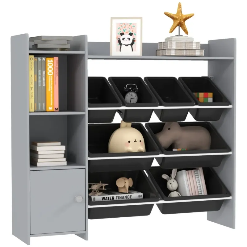 Toy Storage Unit with 8 Removable Bins and Shelves - Grey