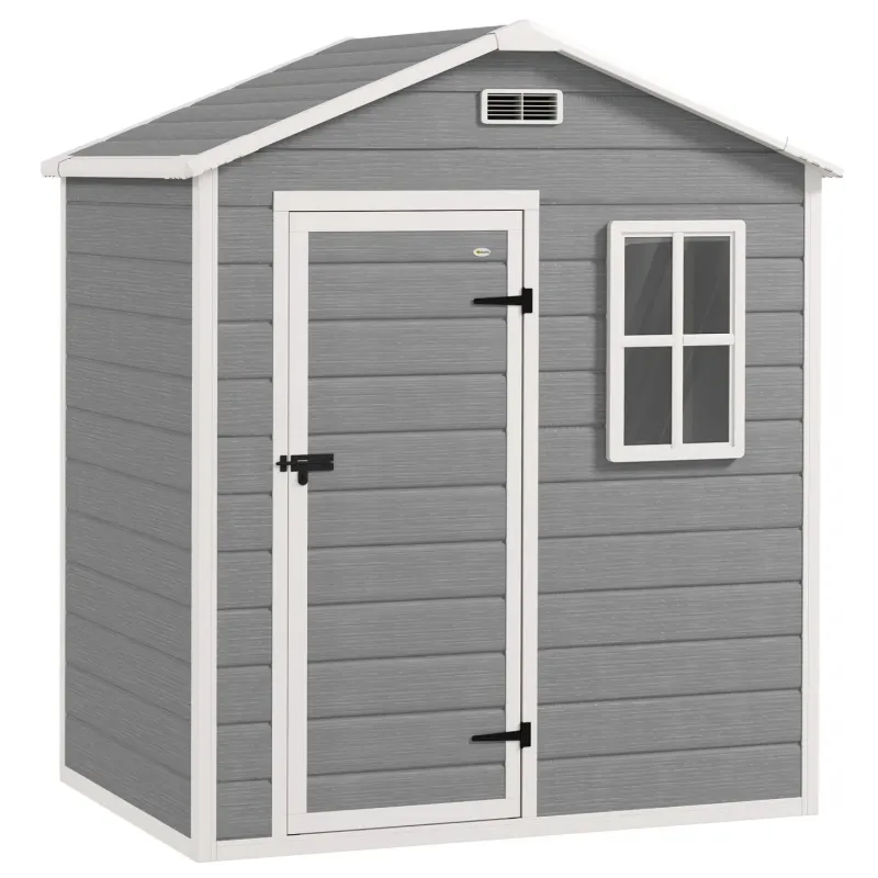  6 x 4ft Plastic Garden Shed with Floor Foundation, Window and Lockable Door - Grey