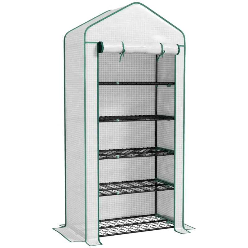 5 Tier Widened Mini Greenhouse with Reinforced PE Cover - White