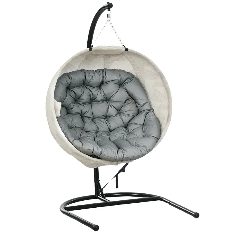  Grey Garden Hanging Egg Chair with Stand and Folding Basket