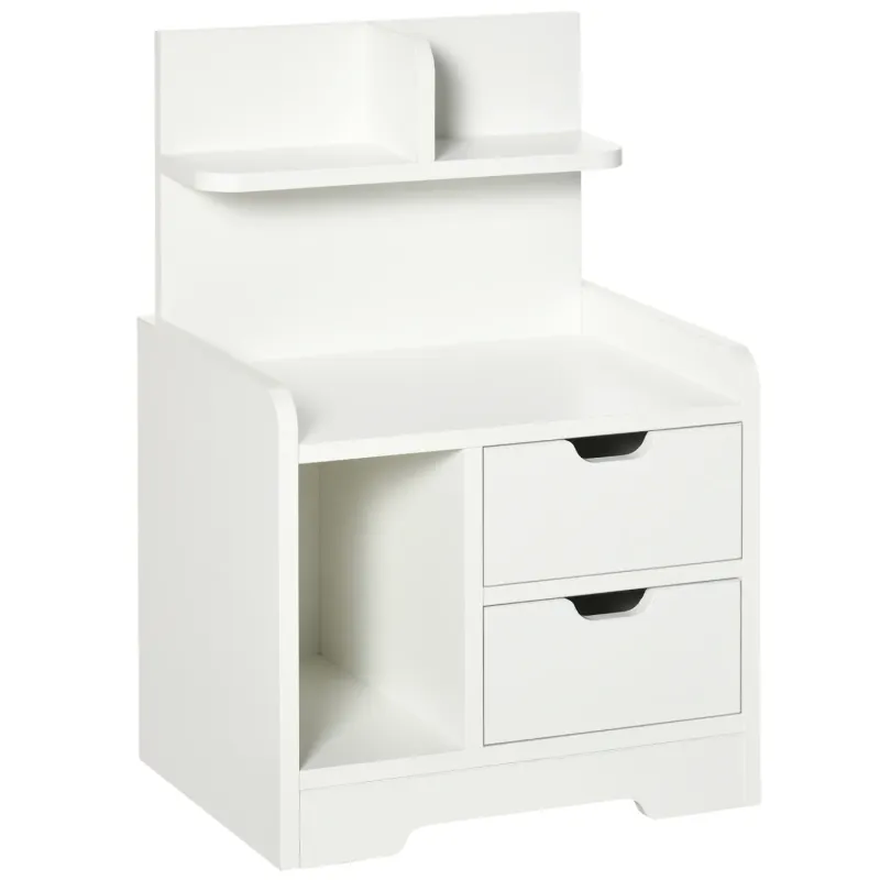 2 Drawer Bedside Table with Open Shelves - White