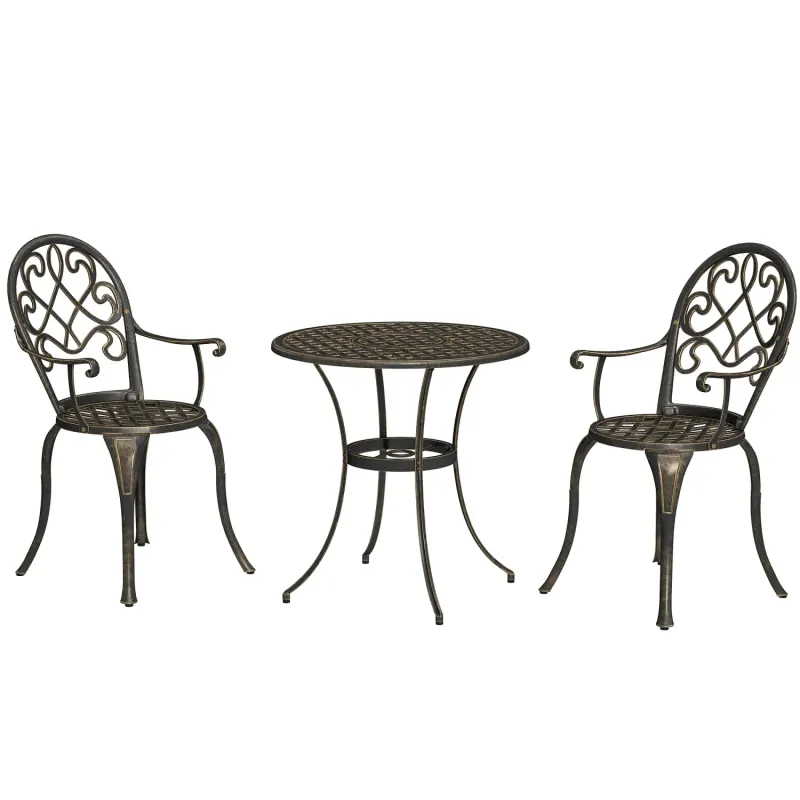 Three-Piece Aluminium Garden Bistro Set - Bronze Tone