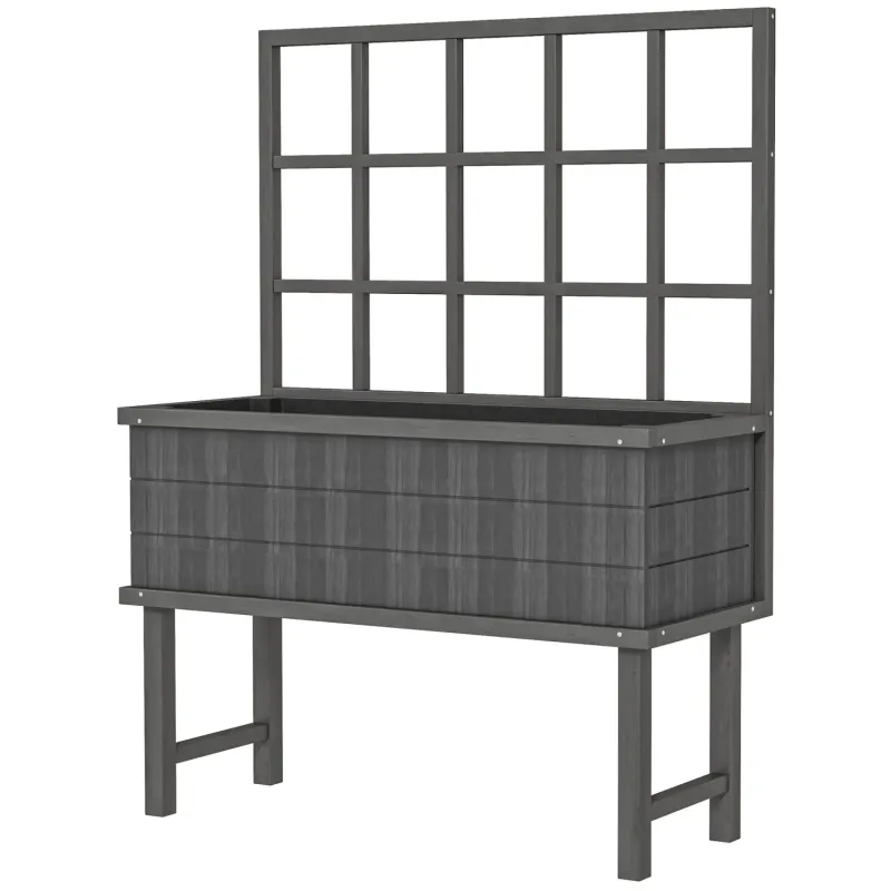 105cm Wooden Raised Garden Planter with Trellis - Grey