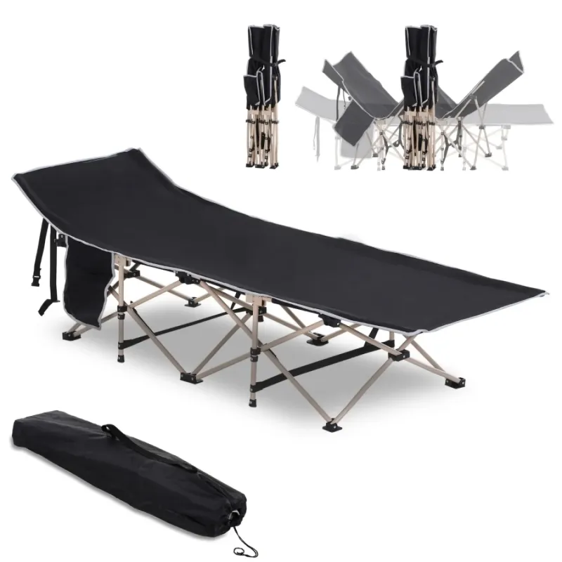 Folding Single Camping Bed with Carry Bag - Black