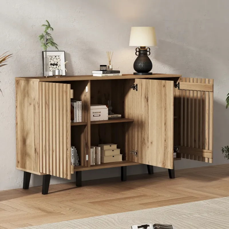 Wood Effect Sideboard Storage Cabinet, 150cm, in Natural, with 3 Doors