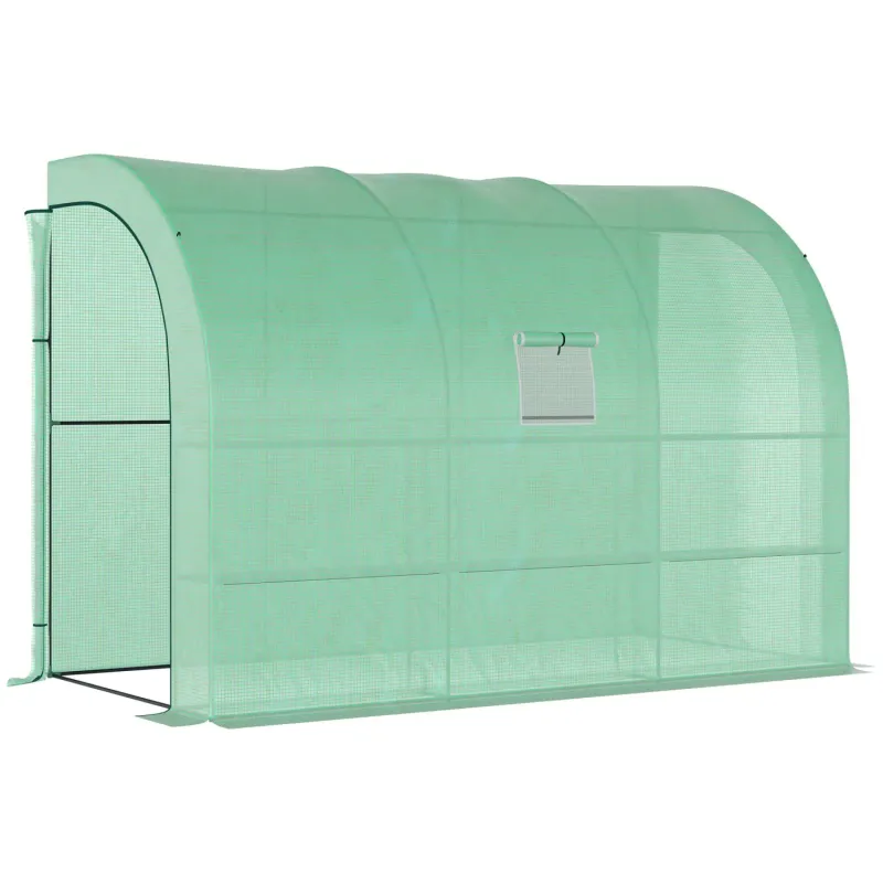 3m Walk-In Lean-to Greenhouse with 6 Shelves - Green