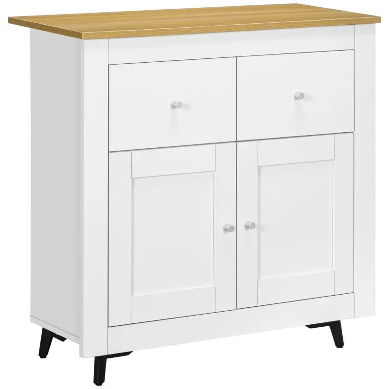 Wood Effect Sideboard, 78cm, in White, with 2 Drawers and 2 Doors