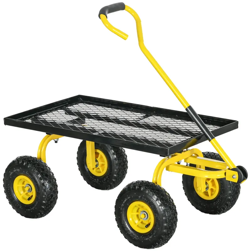 Heavy Duty Garden Trolley Cart with Pneumatic Wheels - 150kg Capacity - Yellow