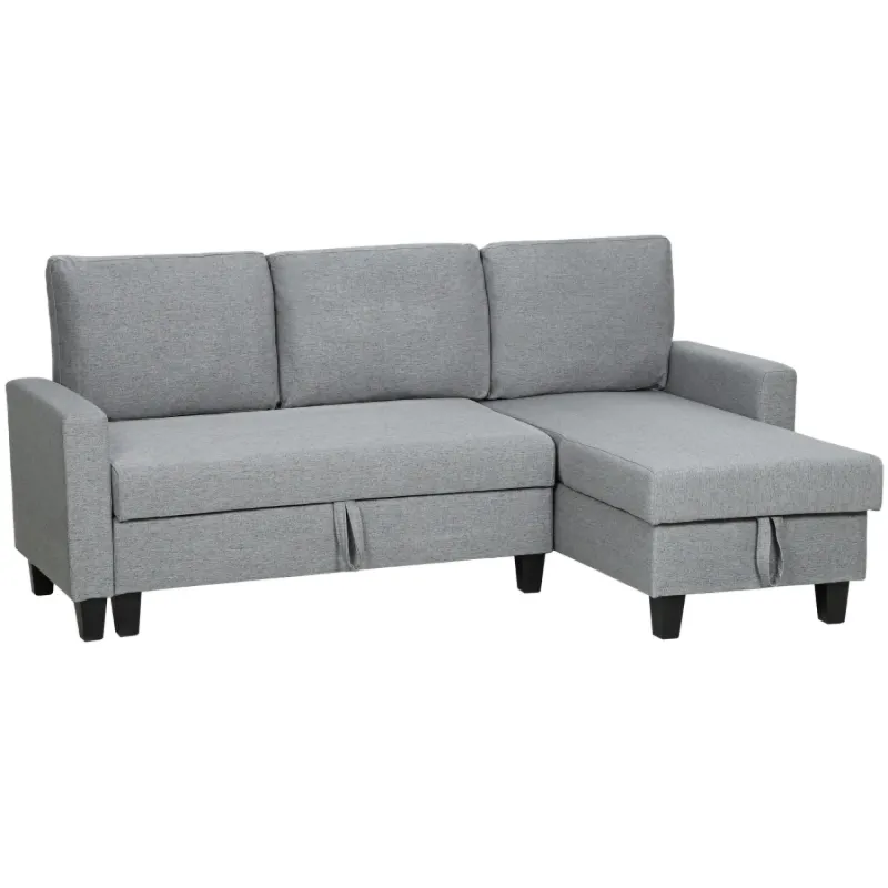  3-Seater Storage Sofa Bed with Chaise Longue - Grey