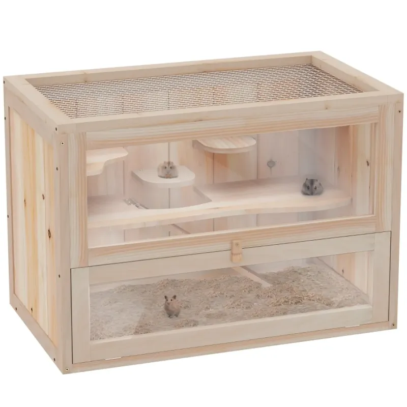 Natural Wood Two-Tier Hamster and Small Animal Cage, 60cm