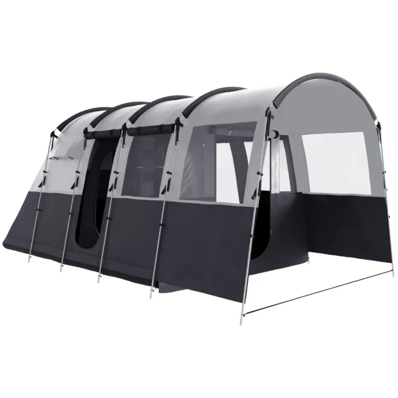 8-Man Waterproof Family Tunnel Tent with Removable Inner Walls - Grey