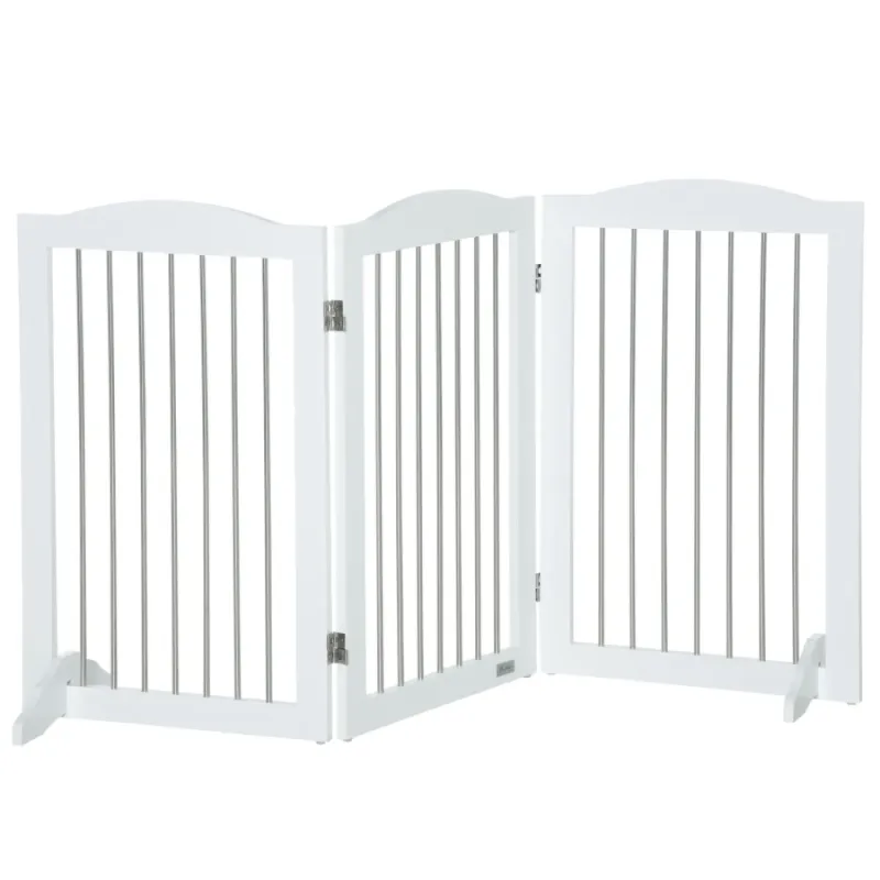 Foldable Freestanding Dog Gate with Support Feet - White