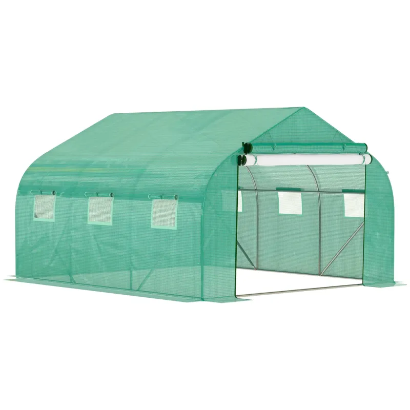 Outsunny Walk-in Polytunnel Greenhouse with Mesh Windows, 3.5 x 3 x 2m - Green