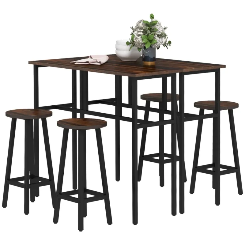 6-Piece Bar Table and Stool Set with 2 Modular Tables, Rustic Brown