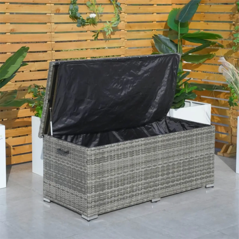 495L Rectangular Rattan Garden Storage Box with Waterproof Liner and Gas Lift