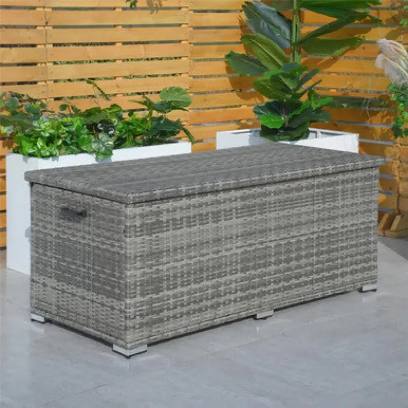 495L Rectangular Rattan Garden Storage Box with Waterproof Liner