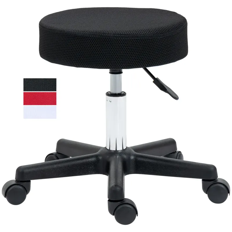 Hydraulic Swivel Salon Stool with 3 Changeable Seat Covers - Black
