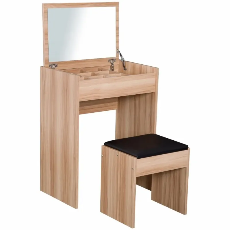 Dressing Table with Flip-Up Mirror and Padded Stool
