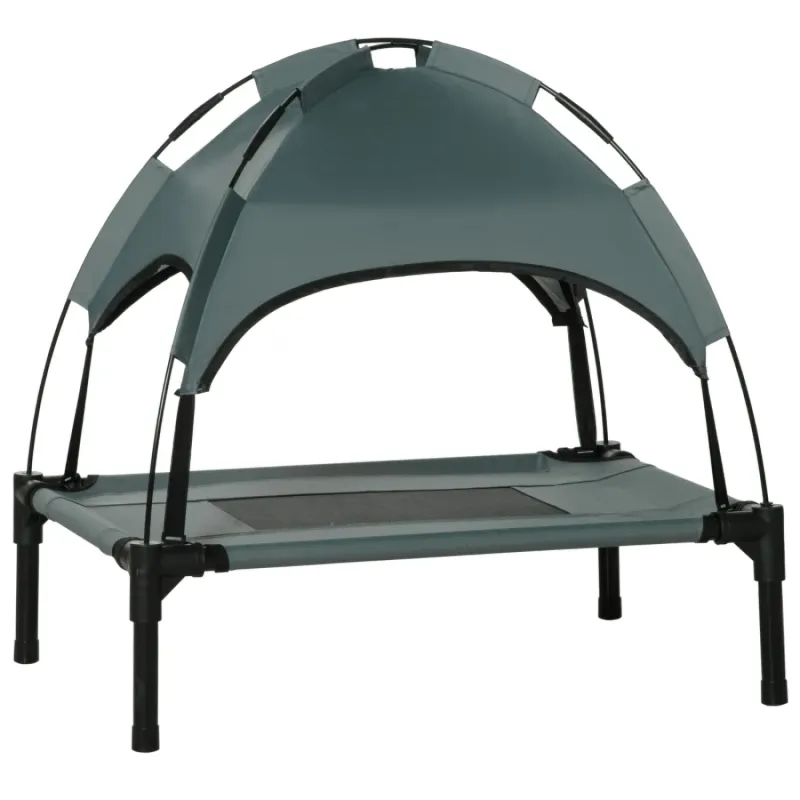 Small Raised Dog Bed with Removable Canopy - Grey