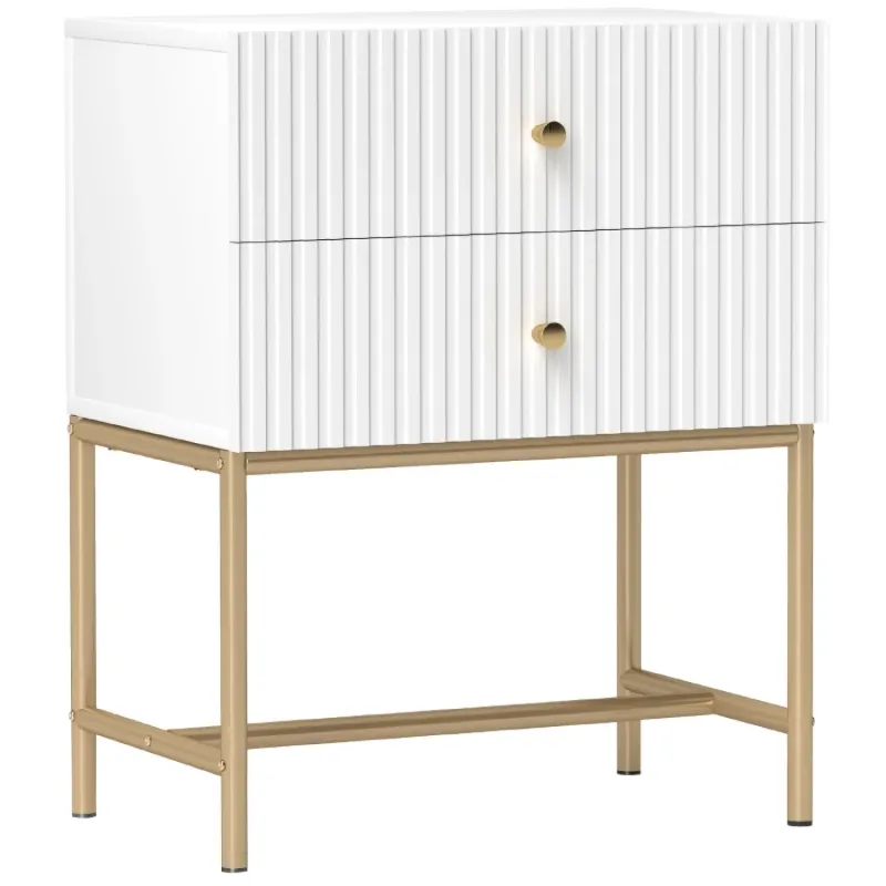 Two-Drawer Bedside Table with Textured Panel - White