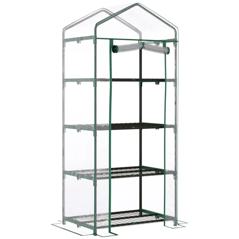 4 Tier Mini Portable Greenhouse with Clear PVC Cover, 160cm