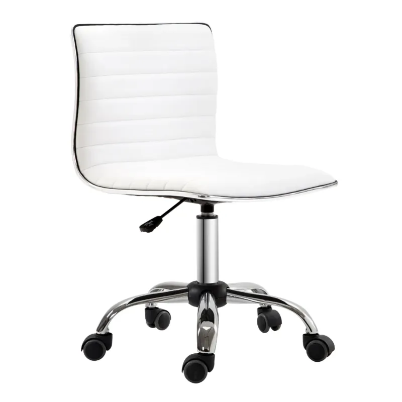 Armless Swivel PU Leather Office Chair - White