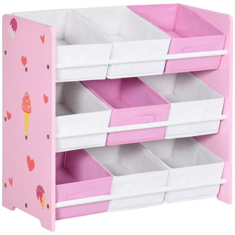 Kids Storage Rack with 9 Removable Baskets - Pink