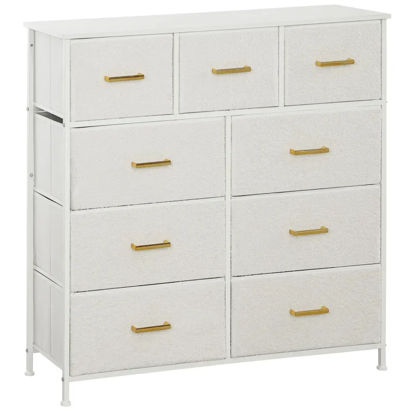 9 Drawer Boucle Fabric Chest of Drawers in Cream White